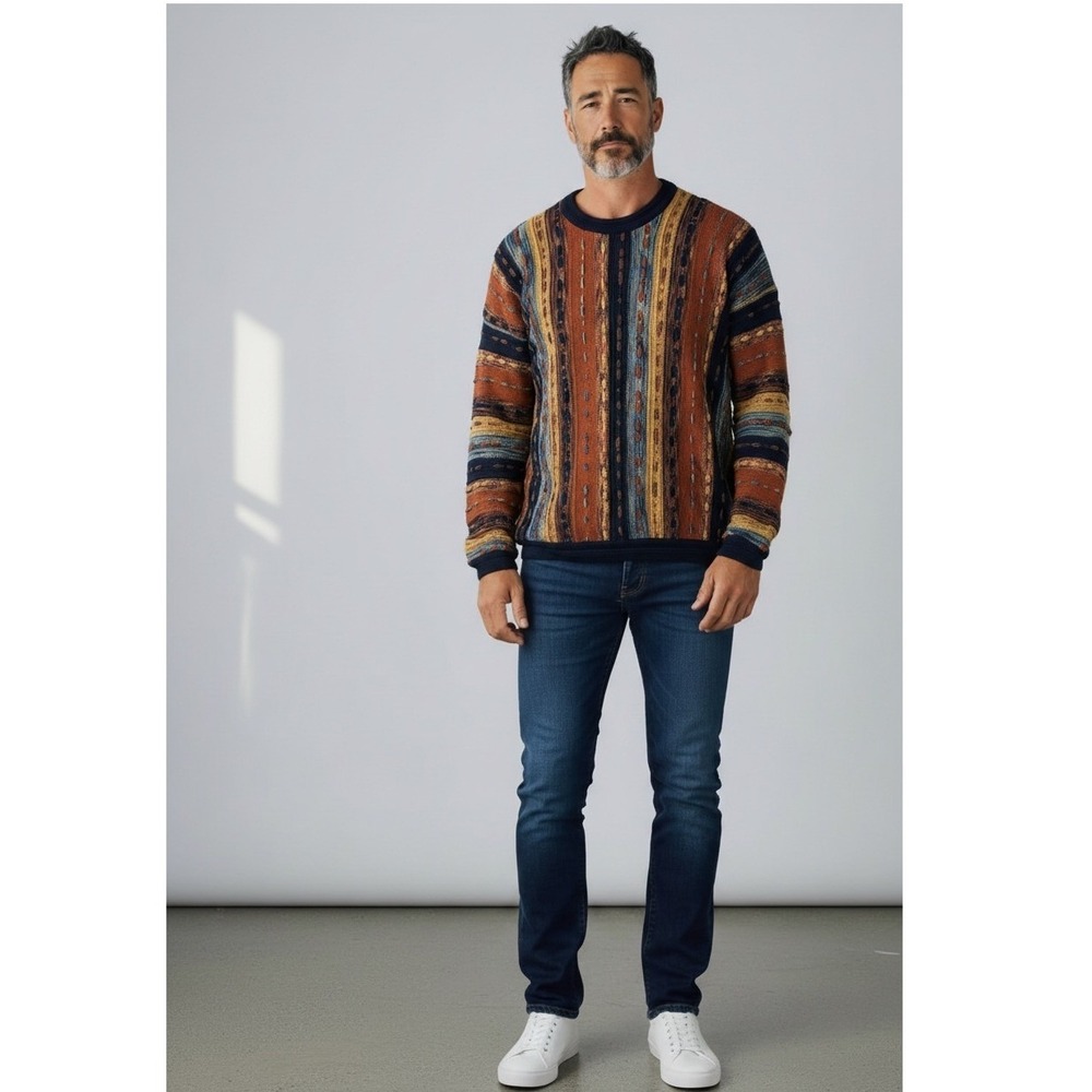 Vintage 90's Tundra Canada XL 3D Texture Knit Sweater EarthTones 90s Coogi Style